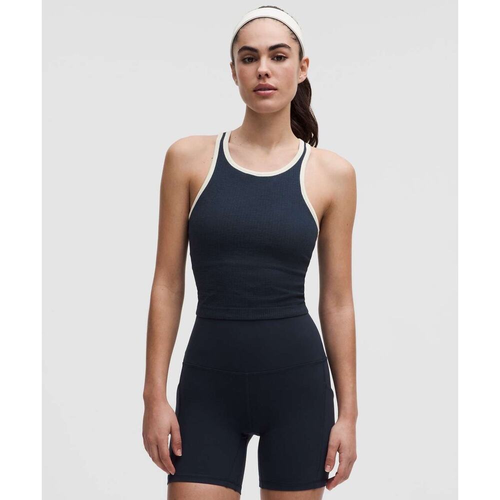 NWT Lululemon Ebb to Street Cropped Racerback Tank Top *Contrast Navy Size 10